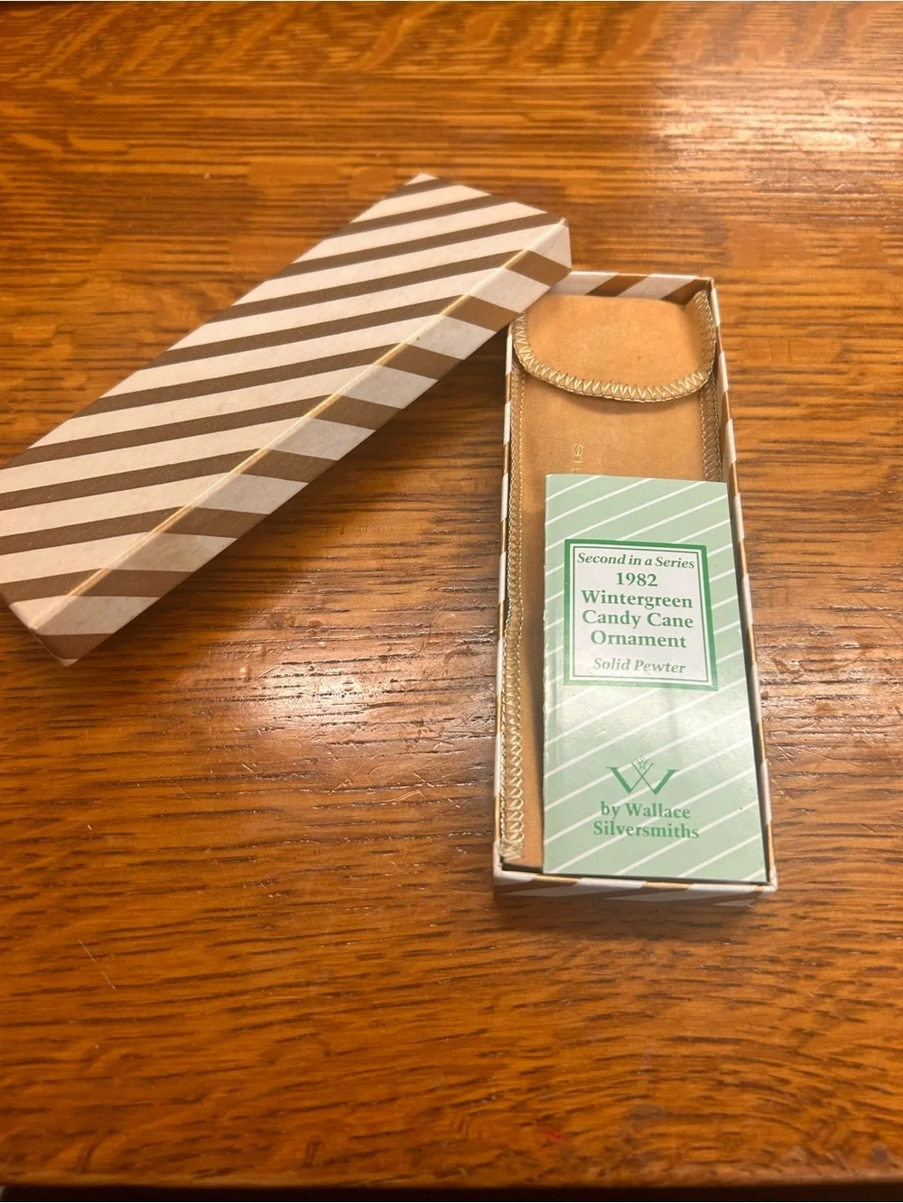 Vintage Wallace Silversmiths Wintergreen Candy Cane Ornament 1982 Pewter Box
